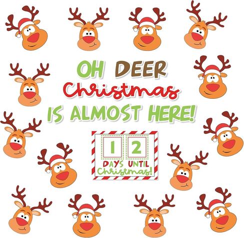 48Pcs Reindeer Christmas Countdown Bulletin Board Kit Elk Paper Cutouts with 100Pcs Glue Points for Party Home Classroom Wall Decor in Saudi Arabia