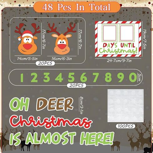 48Pcs Reindeer Christmas Countdown Bulletin Board Kit Elk Paper Cutouts with 100Pcs Glue Points for Party Home Classroom Wall Decor in Saudi Arabia