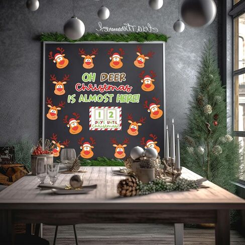 48Pcs Reindeer Christmas Countdown Bulletin Board Kit Elk Paper Cutouts with 100Pcs Glue Points for Party Home Classroom Wall Decor in Saudi Arabia
