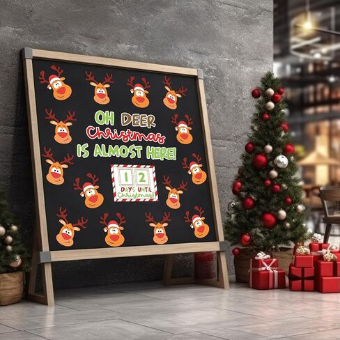 48Pcs Reindeer Christmas Countdown Bulletin Board Kit Elk Paper Cutouts with 100Pcs Glue Points for Party Home Classroom Wall Decor in Saudi Arabia