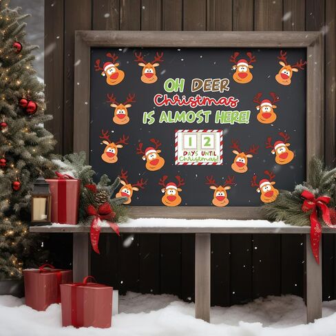 48Pcs Reindeer Christmas Countdown Bulletin Board Kit Elk Paper Cutouts with 100Pcs Glue Points for Party Home Classroom Wall Decor in Saudi Arabia
