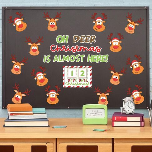 48Pcs Reindeer Christmas Countdown Bulletin Board Kit Elk Paper Cutouts with 100Pcs Glue Points for Party Home Classroom Wall Decor in Saudi Arabia