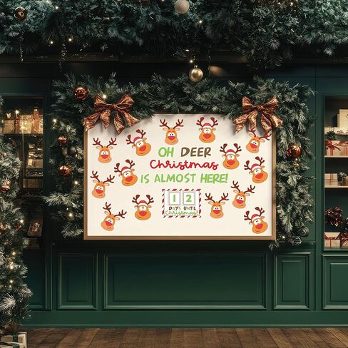 48Pcs Reindeer Christmas Countdown Bulletin Board Kit Elk Paper Cutouts with 100Pcs Glue Points for Party Home Classroom Wall Decor in Saudi Arabia