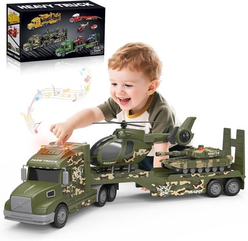 Toddler Toys for 3 4 5 6 Year Old Boys - 27" Large Semi Construction Carrier Truck Toy with Excavator and Dump Truck, 3-in-1 Friction Powered Transport Vehicle with Lights Sounds, Gifts for Boys in Saudi Arabia