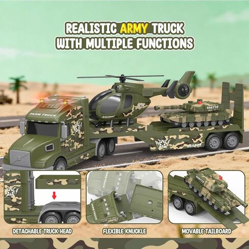 Toddler Toys for 3 4 5 6 Year Old Boys - 27" Large Semi Construction Carrier Truck Toy with Excavator and Dump Truck, 3-in-1 Friction Powered Transport Vehicle with Lights Sounds, Gifts for Boys in Saudi Arabia