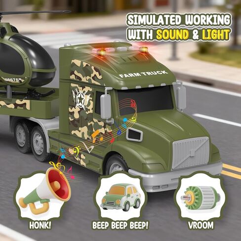Toddler Toys for 3 4 5 6 Year Old Boys - 27" Large Semi Construction Carrier Truck Toy with Excavator and Dump Truck, 3-in-1 Friction Powered Transport Vehicle with Lights Sounds, Gifts for Boys in Saudi Arabia
