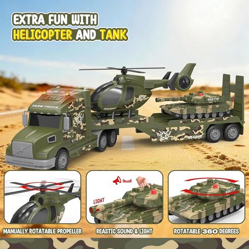 Toddler Toys for 3 4 5 6 Year Old Boys - 27" Large Semi Construction Carrier Truck Toy with Excavator and Dump Truck, 3-in-1 Friction Powered Transport Vehicle with Lights Sounds, Gifts for Boys in Saudi Arabia