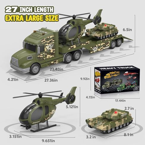 Toddler Toys for 3 4 5 6 Year Old Boys - 27" Large Semi Construction Carrier Truck Toy with Excavator and Dump Truck, 3-in-1 Friction Powered Transport Vehicle with Lights Sounds, Gifts for Boys in Saudi Arabia