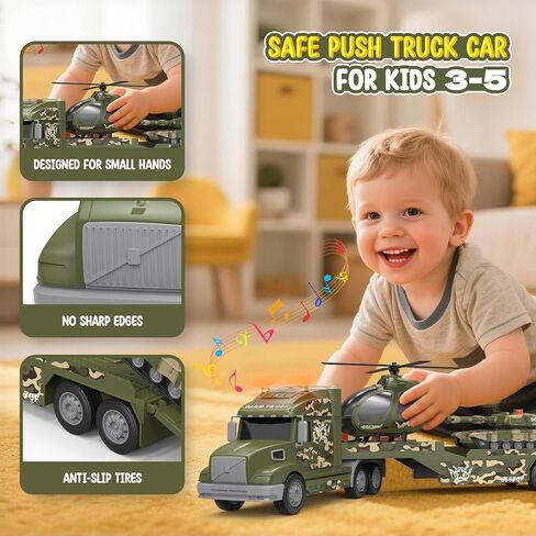 Toddler Toys for 3 4 5 6 Year Old Boys - 27" Large Semi Construction Carrier Truck Toy with Excavator and Dump Truck, 3-in-1 Friction Powered Transport Vehicle with Lights Sounds, Gifts for Boys in Saudi Arabia