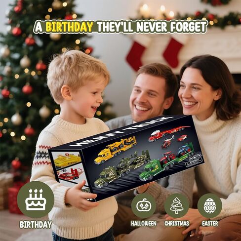 Toddler Toys for 3 4 5 6 Year Old Boys - 27" Large Semi Construction Carrier Truck Toy with Excavator and Dump Truck, 3-in-1 Friction Powered Transport Vehicle with Lights Sounds, Gifts for Boys in Saudi Arabia