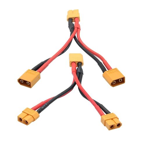 قطعتان من كابل موصل البطارية المتوازي XT60 القصير، كابل محول 14AWG 1 ذكر إلى 2 أنثى Y، 10 سم/3.93 بوصة لطائرة RC Multicopter Quadcopter in Kuwait