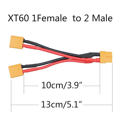 قطعتان من كابل موصل البطارية المتوازي XT60 القصير، كابل محول 14AWG 1 ذكر إلى 2 أنثى Y، 10 سم/3.93 بوصة لطائرة RC Multicopter Quadcopter in Kuwait