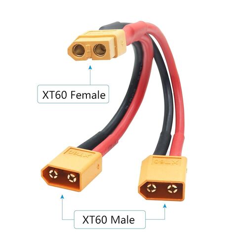 قطعتان من كابل موصل البطارية المتوازي XT60 القصير، كابل محول 14AWG 1 ذكر إلى 2 أنثى Y، 10 سم/3.93 بوصة لطائرة RC Multicopter Quadcopter in Kuwait