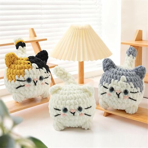 مجموعة Linhao Jew Crochet للمبتدئين - مجموعات الحياكة سلسلة مفاتيح قطط حيوانات لطيفة مع خيوط سهلة البدء مسبقًا، دروس فيديو خطوة بخطوة للبالغين والأطفال الحرف اليدوية (قطة صغيرة) in Kuwait