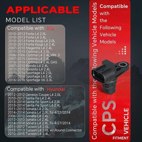 3935025010 Camshaft Position Sensor Compatible with Hyundai Santa Fe/Sonata/Tucson Kia Forte/Optima/Rondo/Sorento/Sportage Replace 3935025000 907-825 PC719 in Saudi Arabia