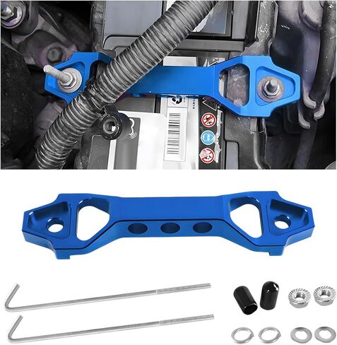 مجموعة تثبيت البطارية، طقم حامل بطارية من الألومنيوم مع 2 براغي J و4 صواميل و4 فواصل، قفل دعامة تثبيت للبطارية العالمية لسيارات السيدان وسيارات الدفع الرباعي وسيارات RVs وإكسسوارات السيارة (أحمر) in Kuwait