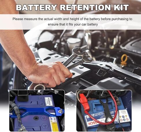 مجموعة تثبيت البطارية، طقم حامل بطارية من الألومنيوم مع 2 براغي J و4 صواميل و4 فواصل، قفل دعامة تثبيت للبطارية العالمية لسيارات السيدان وسيارات الدفع الرباعي وسيارات RVs وإكسسوارات السيارة (أحمر) in Kuwait