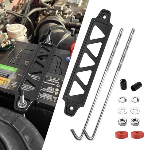 Battery Hold Down Sets, Battery Bracket, Battery Adjustable Crossbar with J Bolt Tie Down Holder, Hold Lock Accessories Aluminum Alloy Battery Tie Down Mount Bracket for Most Cars in Kuwait