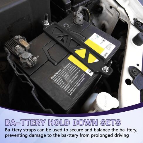Battery Hold Down Sets, Battery Bracket, Battery Adjustable Crossbar with J Bolt Tie Down Holder, Hold Lock Accessories Aluminum Alloy Battery Tie Down Mount Bracket for Most Cars in Kuwait