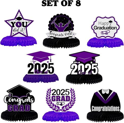 LINGTEER Congrats Grad، فئة 2025 قطع مركزية على شكل قرص العسل لطاولة التخرج - 8 قطع 2025 لافتة ديكورات حفلات التخرج - ذهبي. in Saudi Arabia