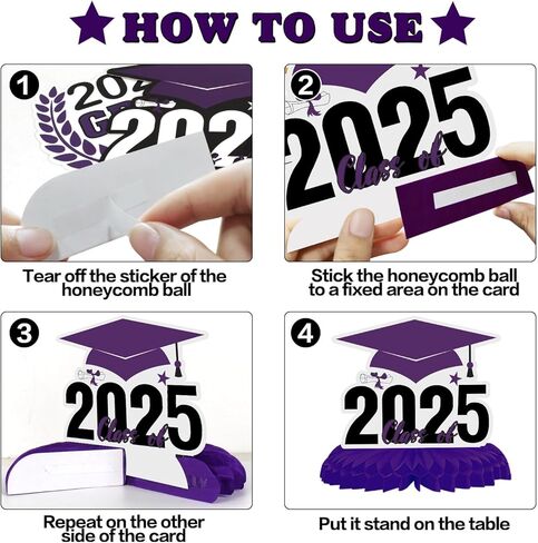 LINGTEER Congrats Grad، فئة 2025 قطع مركزية على شكل قرص العسل لطاولة التخرج - 8 قطع 2025 لافتة ديكورات حفلات التخرج - ذهبي. in Saudi Arabia