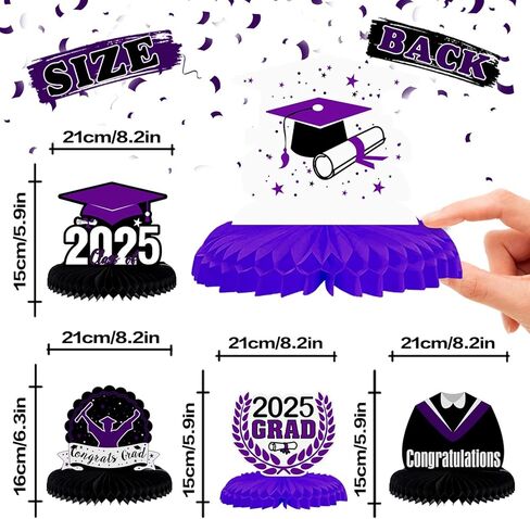 LINGTEER Congrats Grad، فئة 2025 قطع مركزية على شكل قرص العسل لطاولة التخرج - 8 قطع 2025 لافتة ديكورات حفلات التخرج - ذهبي. in Saudi Arabia