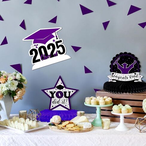 LINGTEER Congrats Grad، فئة 2025 قطع مركزية على شكل قرص العسل لطاولة التخرج - 8 قطع 2025 لافتة ديكورات حفلات التخرج - ذهبي. in Saudi Arabia