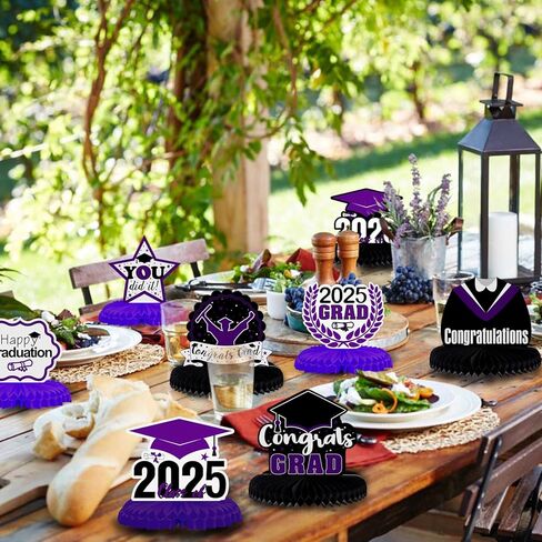 LINGTEER Congrats Grad، فئة 2025 قطع مركزية على شكل قرص العسل لطاولة التخرج - 8 قطع 2025 لافتة ديكورات حفلات التخرج - ذهبي. in Saudi Arabia