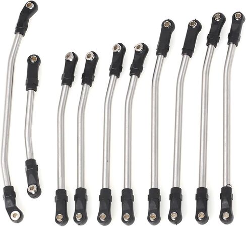 LCX 1/10th RC Car Stainless Steel Complete Suspension Link Set 313mm Wheelbase for Axial SCX10 II, Upgrades Parts Accessories (Black) in Saudi Arabia