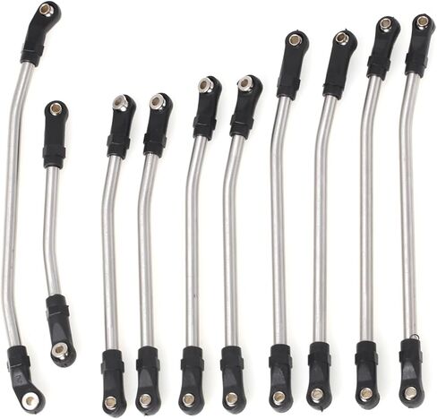 LCX 1/10th RC Car Stainless Steel Complete Suspension Link Set 313mm Wheelbase for Axial SCX10 II, Upgrades Parts Accessories (Black) in Saudi Arabia