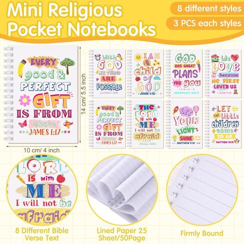 Crtiin 48 Pcs Include 24 Bible Verse Notepad 24 Pencils Kids Christmas Christian Church Gifts Students Classroom Award Religious Notebook Bible Pencils Prayer Pocket School(Classic Style,White) in Kuwait