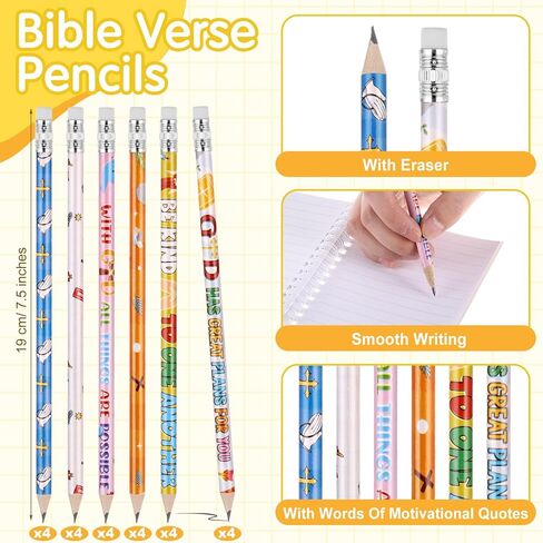 Crtiin 48 Pcs Include 24 Bible Verse Notepad 24 Pencils Kids Christmas Christian Church Gifts Students Classroom Award Religious Notebook Bible Pencils Prayer Pocket School(Classic Style,White) in Kuwait