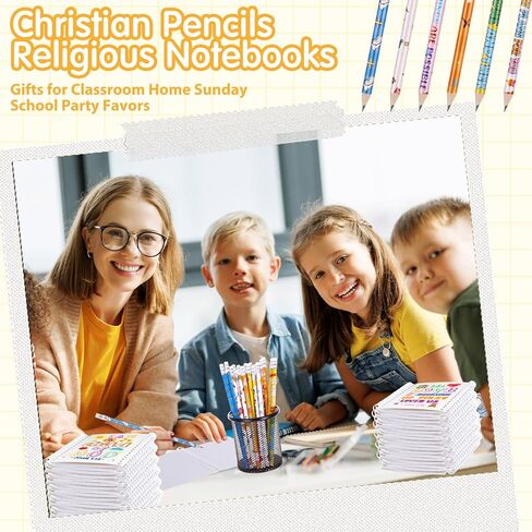 Crtiin 48 Pcs Include 24 Bible Verse Notepad 24 Pencils Kids Christmas Christian Church Gifts Students Classroom Award Religious Notebook Bible Pencils Prayer Pocket School(Classic Style,White) in Kuwait