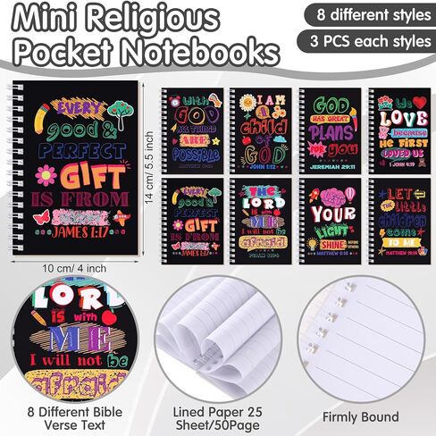 Crtiin 48 Pcs Include 24 Bible Verse Notepad 24 Pencils Kids Christmas Christian Church Gifts Students Classroom Award Religious Notebook Bible Pencils Prayer Pocket School(Classic Style,White) in Kuwait