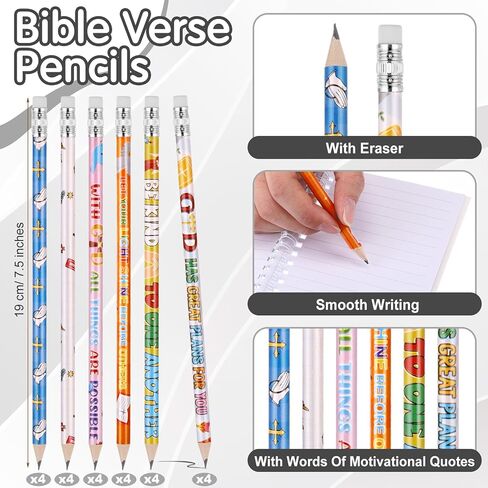 Crtiin 48 Pcs Include 24 Bible Verse Notepad 24 Pencils Kids Christmas Christian Church Gifts Students Classroom Award Religious Notebook Bible Pencils Prayer Pocket School(Classic Style,White) in Kuwait