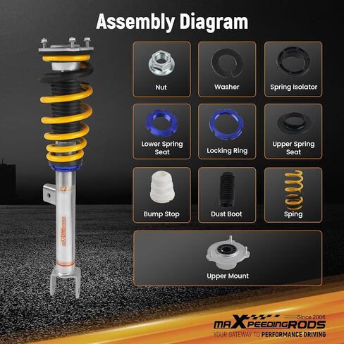 maxpeedingrods Coilover لطراز Tesla 3 2017-2025 RWD، 24 مستوى من مجموعات تعليق Coilovers القابلة للتعديل، ممتص صدمات قابل للتعديل للارتفاع، مجموعات خفض مطورة لراحة الشارع C2 ذهبي in Saudi Arabia