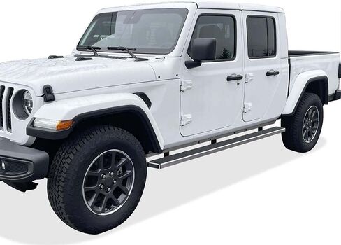 لوحات الجري APS (خطوات Nerf Bars) المتوافقة مع Jeep Gladiator 2020-2024 Crew Cab (نمط لوحة الجري المطلية بمسحوق أسود) in Kuwait