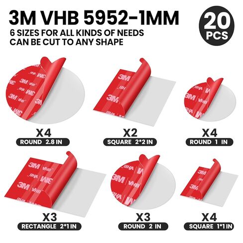 3M Double Sided Adhesive Pads,Car Mount Sticky Pad Replacement. 3M Sticky Dash Cam Mounting Tape.Heavy Duty Tape Sticker for Dashboard &Daily Use.Waterproof,Heat-resistant.Squares&Round,8 PCS in Kuwait