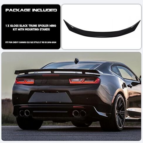 لـ 2016-2024 Chevy Camaro Rear Trunk Wing Spoiler، Camaro SS Accessories Rear Spoiler متوافق مع موديلات Camaro SS RS LT ZL 1LE ZL1 (أسود لامع) in Kuwait