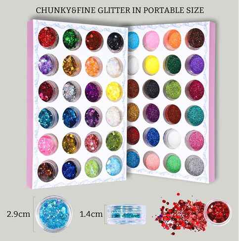FANDAMEI Glitter, 48 Color Chunky Glitter & Fine Glitter for Crafts, Bulk Rainbow Craft Glitter for Resin Nail Art, Holographic Sparkles for Festival Makeup, Iridescent Flakes for Kids & Adults in Saudi Arabia