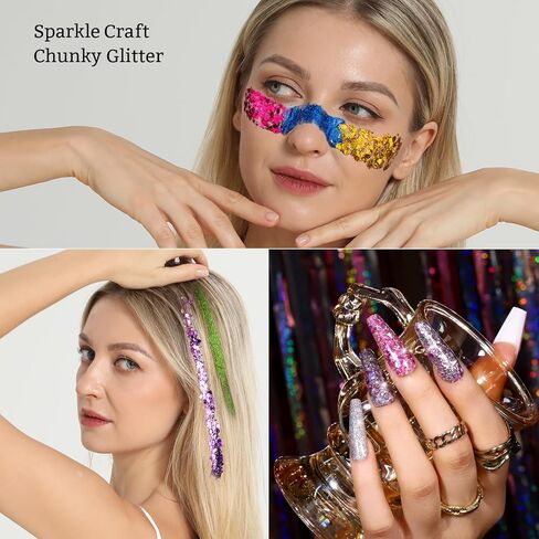 FANDAMEI Glitter, 48 Color Chunky Glitter & Fine Glitter for Crafts, Bulk Rainbow Craft Glitter for Resin Nail Art, Holographic Sparkles for Festival Makeup, Iridescent Flakes for Kids & Adults in Saudi Arabia