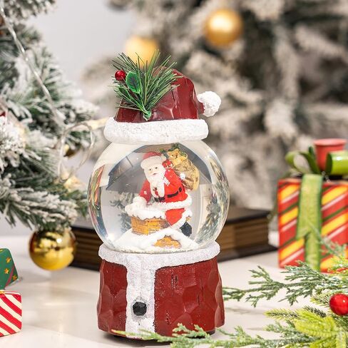 DUSVALLY Snow Globe Gift Santa & Tree Scene, Crystal Musical Glitter Ball for Christmas & New Year, 100mm Glass Water Globe Wind-up Decoration for Home & Office in Kuwait