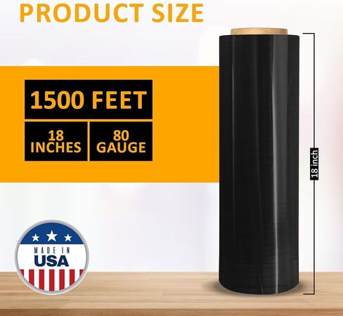 فيلم/غلاف مطاطي يدوي مقاس 18 بوصة من EIT مقاس 18 بوصة × 1500 قدم 7 طبقات 80 مقياس قوة صناعية تصل إلى 800% امتداد 20 ميكرون فيلم انكماش شديد التحمل (أسود، عرض 18 بوصة × 1500 قدم × 80 مقياس × 1 لفة) in Kuwait