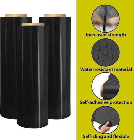 فيلم/غلاف مطاطي يدوي مقاس 18 بوصة من EIT مقاس 18 بوصة × 1500 قدم 7 طبقات 80 مقياس قوة صناعية تصل إلى 800% امتداد 20 ميكرون فيلم انكماش شديد التحمل (أسود، عرض 18 بوصة × 1500 قدم × 80 مقياس × 1 لفة) in Kuwait