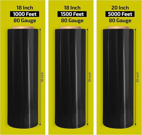 فيلم/غلاف مطاطي يدوي مقاس 18 بوصة من EIT مقاس 18 بوصة × 1500 قدم 7 طبقات 80 مقياس قوة صناعية تصل إلى 800% امتداد 20 ميكرون فيلم انكماش شديد التحمل (أسود، عرض 18 بوصة × 1500 قدم × 80 مقياس × 1 لفة) in Kuwait