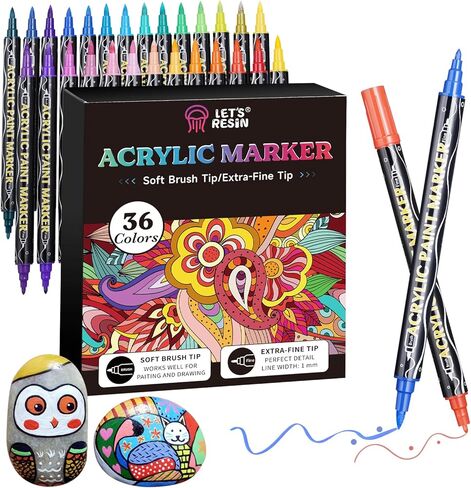 LET'S RESIN 12 Colors Acrylic Paint Markers, 3 Tips Multi-Purpose & High-Capacity Acrylic Paint Pens, Perfect Resin Supplies for Resin Crafts, Rock, Stone, Canvas, Glass, DIY Making Art Supplies in Saudi Arabia