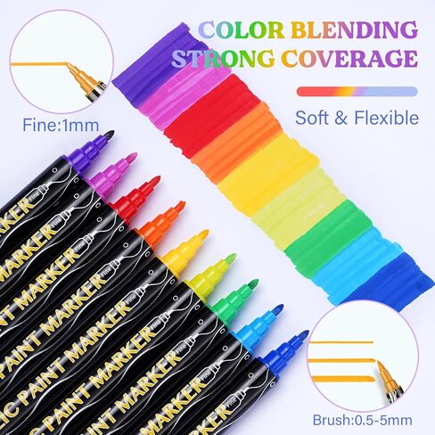 LET'S RESIN 12 Colors Acrylic Paint Markers, 3 Tips Multi-Purpose & High-Capacity Acrylic Paint Pens, Perfect Resin Supplies for Resin Crafts, Rock, Stone, Canvas, Glass, DIY Making Art Supplies in Saudi Arabia