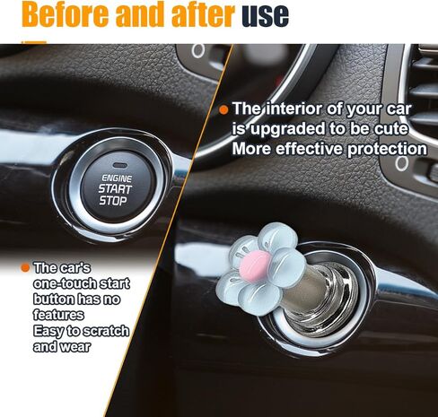 Flower Car Push to Start Button Cover, Cute Car Engine Start/Stop Joystick Covers, Universal One Button Key Ignition Starter Cover Vehicle Interior Decoration Accessory for Women Girl(Purple) in Kuwait