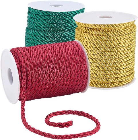 PH PandaHall 3 Rolls Christmas Themed Twisted Cord, 59 Yards 5mm Braided Rope 3-Ply Twine Trim Cord Decorative Silk Twisted Rope for Christmas Home Decor Embellish Costume Drawstrings, 3 Colors in Saudi Arabia