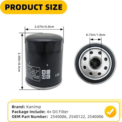 2540086 Oil Filter for Polaris Ranger 570/700/800/900/1000, Crew XP/RZR 570/800/900/1000, Sportsman 600/700/800, General 1000, ACE 500/570/900, Replaces 2540122, 2540006 (4 PCS) in Kuwait